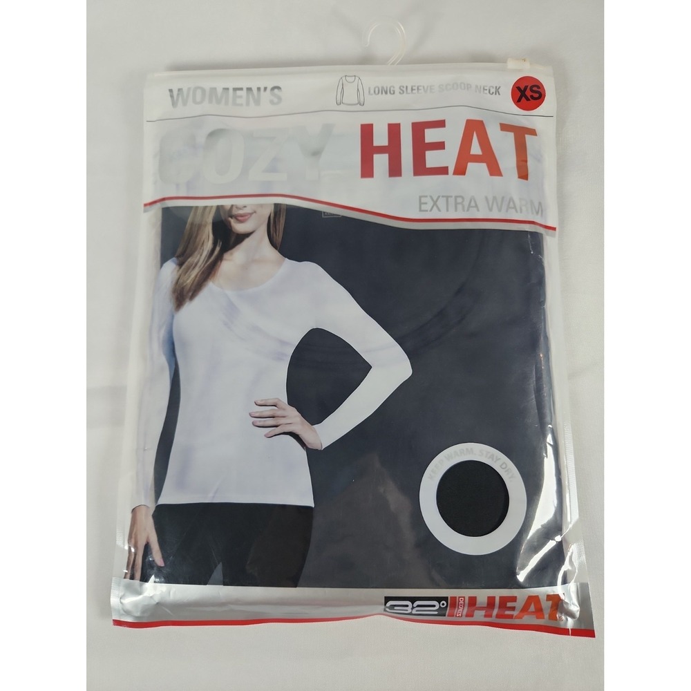 NWT 32 Degrees Cozy Heat Extra Warm Top Womens XS Black Long-Sleeve Scoop Neck